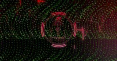 İkili kodlama üzerine asma kilit animasyonu. Küresel iş ve dijital arayüz kavramı dijital olarak oluşturulmuş video.