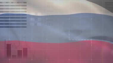 Rusya bayrağının arayüz ekranları ve grafik işleme verileriyle canlandırılması. Kolombiya, ağ, veri, dijital arayüz, iş, finans ve küresel iletişim, dijital olarak oluşturulmuş video.