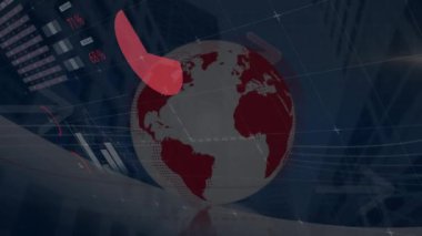 Karanlık arka planda finansal veri işleme animasyonu. Küresel finans, iş, bağlantılar, hesaplama ve veri işleme kavramı dijital olarak oluşturulmuş video.