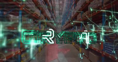 Bilgi işleme üzerinden teknik metin animasyonu ve depo üzerinden bağlantılar. Küresel iş, bağlantılar, hesaplama ve veri işleme kavramı dijital olarak oluşturulmuş video.