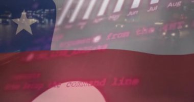 Şili bayrağı üzerinde finansal veri işleme animasyonu. Küresel finans, iş, bağlantılar, hesaplama ve veri işleme kavramı dijital olarak oluşturulmuş video.