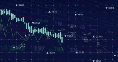 Karanlık arka planda finansal veri işleme animasyonu. Küresel finans, iş, bağlantılar, hesaplama ve veri işleme kavramı dijital olarak oluşturulmuş video.