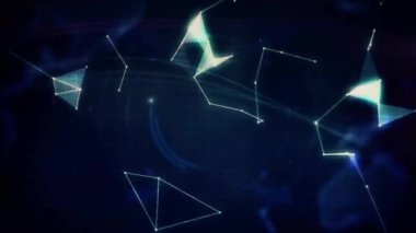 Siyah zemin üzerinde ışıldayan ağ işleme verilerinin animasyonu. Veri, dijital arayüz, bağlantı, işleme ve küresel iletişim, dijital olarak oluşturulmuş video.