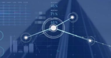Çizelgeler üzerinden bağlantı ağının canlandırılması verileri karanlık arka planda işliyor. Veri, dijital arayüz, bağlantı, işlem ve iletişim, dijital olarak oluşturulmuş video.