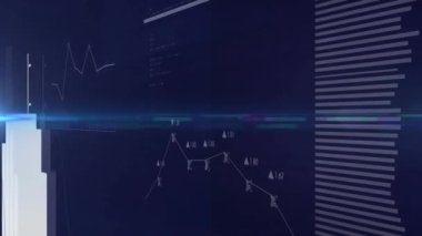 Karanlık arka planda finansal veri işleme animasyonu. Küresel finans, iş, bağlantılar, hesaplama ve veri işleme kavramı dijital olarak oluşturulmuş video.