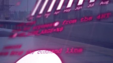 Tren peronunda finansal veri işleme animasyonu. Küresel finans, iş, bağlantılar, hesaplama ve veri işleme kavramı dijital olarak oluşturulmuş video.