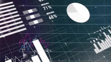 Karanlık arka planda finansal veri işleme sisteminin animasyonu. Küresel iş, bağlantılar, hesaplama ve veri işleme kavramı dijital olarak oluşturulmuş video.