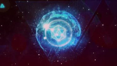 3D ağın animasyonu ve uzayda parlayan mavi dünya. Ağ, bağlantı ve küresel iletişim, dijital olarak oluşturulmuş video.