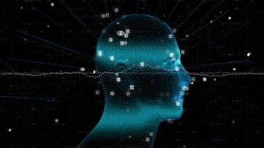 Dijital insan üzerinde yapılan diyagram ve tarama animasyonları. Küresel iş ve dijital arayüz kavramı dijital olarak oluşturulmuş video.