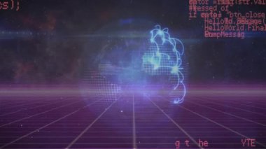 Finansal veri işleme animasyonunun karanlık arka plandaki ışık yollarının üzerinde gerçekleşmesi. Küresel iş, bağlantılar, hesaplama ve veri işleme kavramı dijital olarak oluşturulmuş video.