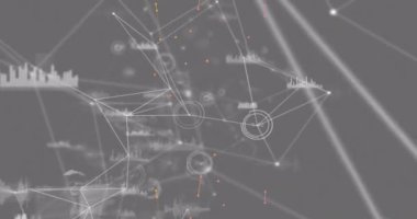 Gri arkaplandaki veri işleme ağıyla bağlantıların animasyonu. Dijital olarak oluşturulmuş küresel bağlantılar, bilgisayar ve dijital arayüz kavramı.