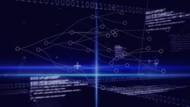 İkili kodlama üzerinden veri işleme ve bağlantı ağının animasyonu. Küresel iş ve dijital arayüz kavramı dijital olarak oluşturulmuş video.
