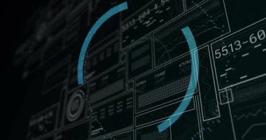 Güvenlik duvarı simgesinin animasyonu, veri işleme ile tarama. Küresel iş, bağlantılar, hesaplama ve veri işleme kavramı dijital olarak oluşturulmuş video.