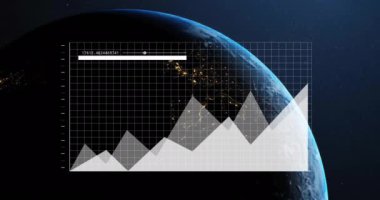 Veri işleme animasyonunun siyah arka planda dünya üzerinde gerçekleşmesi. küresel teknoloji, bilgisayar ve dijital arayüz kavramı dijital olarak oluşturulmuş video.