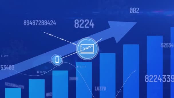 Animering Nätverk Anslutningar Med Ikoner Över Statistik Med Pil Globala — Stockvideo