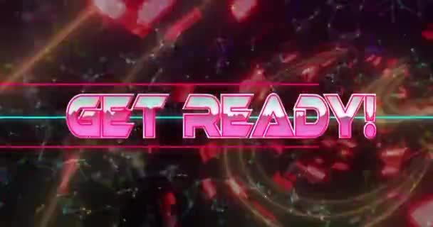 Animation Get Ready Text Neon Pattern Background Global Video Game — Stock Video