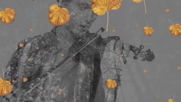 Κινούμενα Σχέδια Από Φύλλα Πορτοκαλιού Που Πέφτουν Πάνω Από Καυκάσιο — Αρχείο Βίντεο