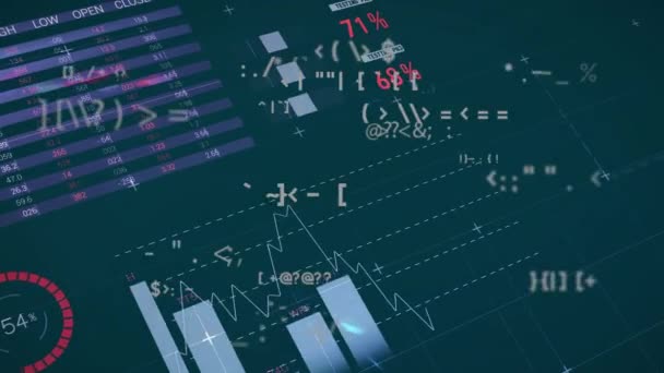 Animación Del Procesamiento Datos Financieros Sobre Fondo Oscuro Finanzas Globales — Vídeos de Stock