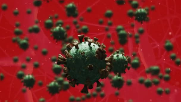 Animation Taches Sur Des Cellules Virales Sur Fond Rouge Science — Video