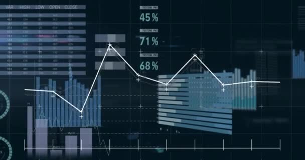 Animace Šedých Grafů Grafů Zpracovávajících Data Černém Pozadí Data Digitální — Stock video