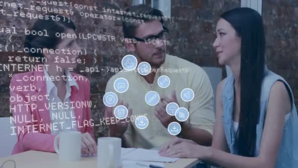 Animación Los Iconos Los Medios Comunicación Procesamiento Datos Sobre Diversos — Vídeos de Stock