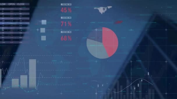 Animation Statistik Databehandling Gitter Mørk Baggrund Global Finans Forretning Forbindelser – Stock-video