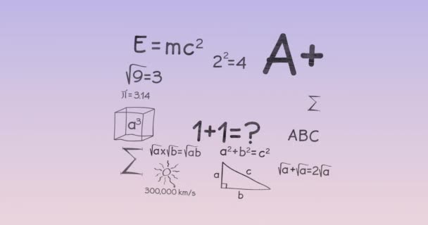 Animación Ecuaciones Matemáticas Sobre Fondo Lila Datos Matemáticas Educación Investigación — Vídeo de stock