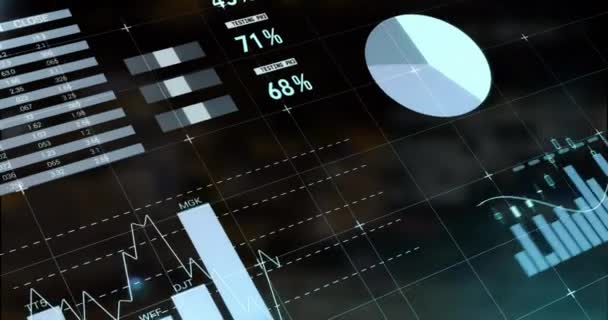 Animación Del Procesamiento Datos Diagramas Sobre Fondo Negro Negocios Globales — Vídeo de stock