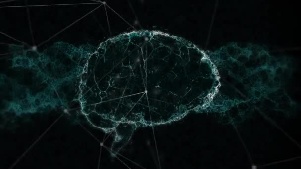 Animacja Cyfrowego Mózgu Przez Sieć Połączeń Czarnym Tle Koncepcja Globalnego — Wideo stockowe