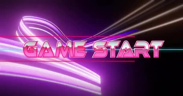 Animation Game Start Text Neon Pattern Background Global Video Game — Stock Video