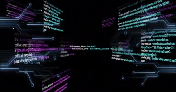 Анимация Обработки Данных Темном Фоне Концепция Глобальных Соединений Вычислительной Техники — стоковое видео
