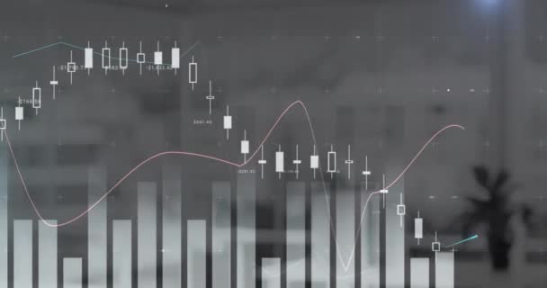 Animação Processamento Dados Financeiros Escritórios Vazios Conceito Global Negócios Finanças — Vídeo de Stock