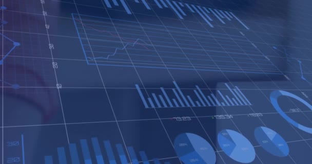 Animación Del Procesamiento Datos Financieros Sobre Fondo Azul Negocios Globales — Vídeos de Stock