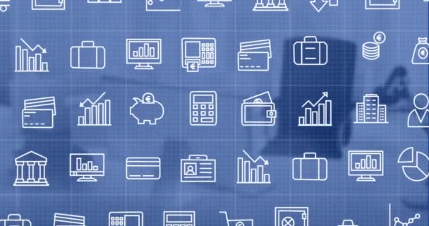 Animación Del Procesamiento Datos Sobre Estación Trabajo Oficina Finanzas Globales — Vídeos de Stock