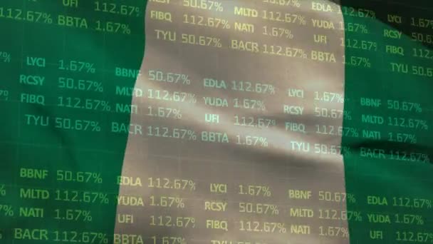 Animación Procesamiento Datos Financieros Sobre Bandera Nigeria Finanzas Globales Negocios — Vídeos de Stock