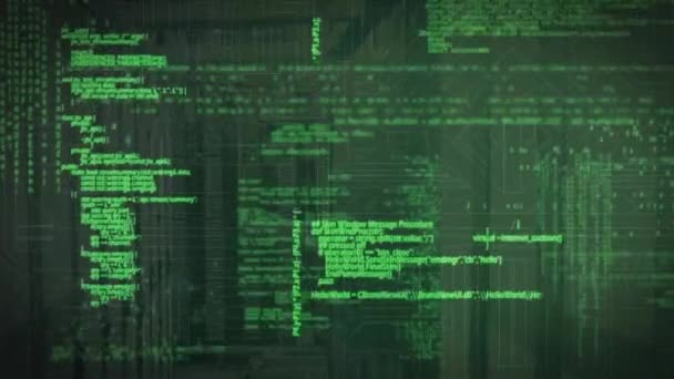 Animatie Van Code Met Gegevensverwerking Donkere Achtergrond Mondiale Cyberbeveiliging Verbindingen — Stockvideo