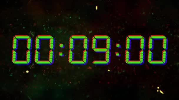 Animazione Del Timer Digitale Blu Che Cambia Sfondo Nero Tempo — Video Stock