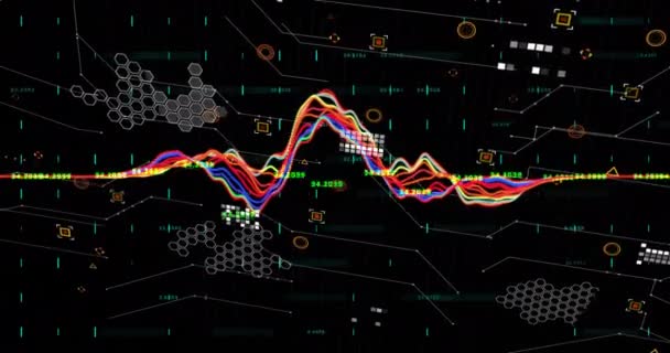 Animación Del Procesamiento Datos Sobre Fondo Negro Finanzas Globales Negocios — Vídeo de stock