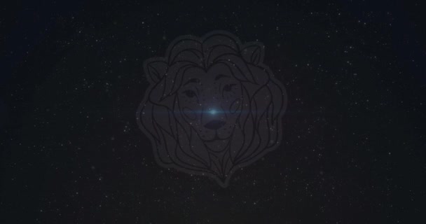 Animatie Van Leeuwenkop Illustratie Boven Blauw Licht Sterrenhemel Astrologie Leo — Stockvideo