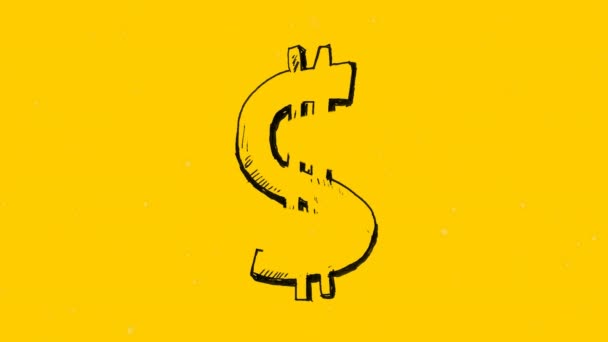 Animación Del Contorno Negro Dibujado Mano Símbolo Del Dólar Amarillo — Vídeo de stock