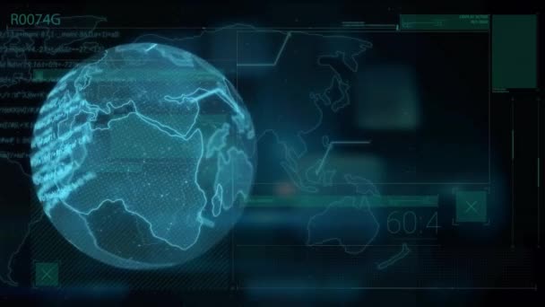 Animáció Digitális Adatfeldolgozás Szerte Világon Fekete Háttér Globális Kapcsolatok Számítástechnikai — Stock videók