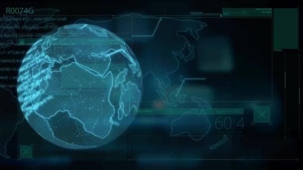 Animazione Elaborazione Dati Digitali Globo Sfondo Nero Connessioni Globali Calcolo — Video Stock