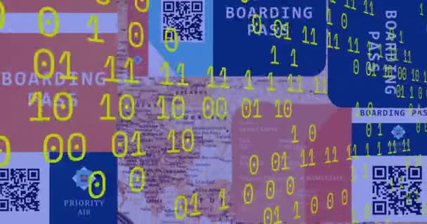 Animação Codificação Binária Processamento Dados Sobre Mapa Mundo Conexões Globais — Vídeo de Stock