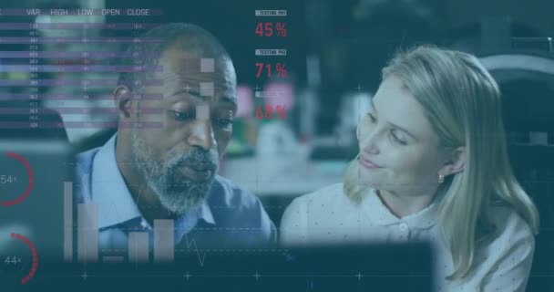 Animação Processamento Dados Financeiros Sobre Diversos Empresários Escritório Conceito Finanças — Vídeo de Stock
