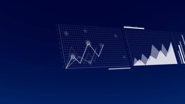 Animering Digital Databehandling Och Statistik Över Blå Bakgrund Globala Anslutningar — Stockvideo