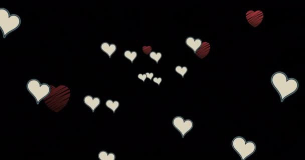 Animation Floating Falling Hearts Black Background Pattern Love Concept Digitally — Stock Video