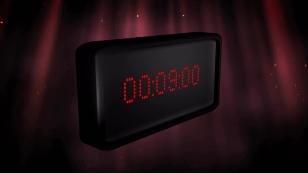 红色数字计时器的动画在黑色背景上带有红光轨迹变化 数字视频的时间 数字接口和数据处理概念 — 图库视频影像