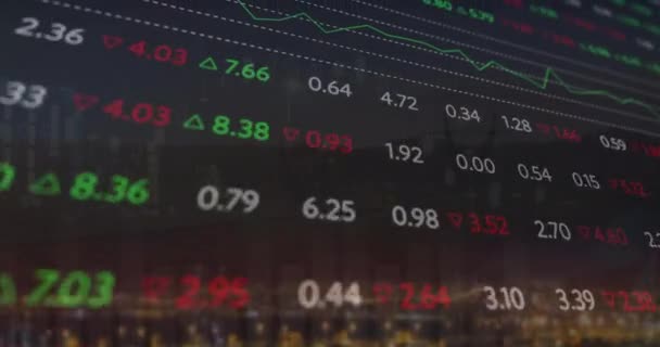 Animación Del Procesamiento Datos Financieros Través Del Paisaje Urbano Negocios — Vídeo de stock