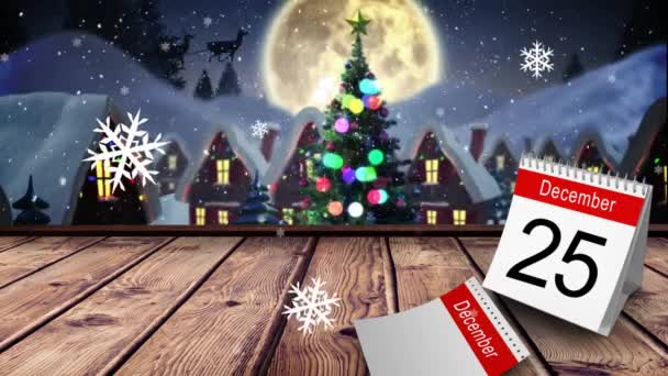 Animation Des Kalenderblattes Vom Dezember Über Weihnachtsdekorationen Winterlicher Landschaft Weihnachten — Stockvideo