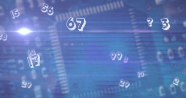 Bilgisayar panosunun üzerindeki veri işleme ve numaraların resmi. Küresel iş ve dijital arayüz kavramı dijital olarak oluşturulmuş görüntü.